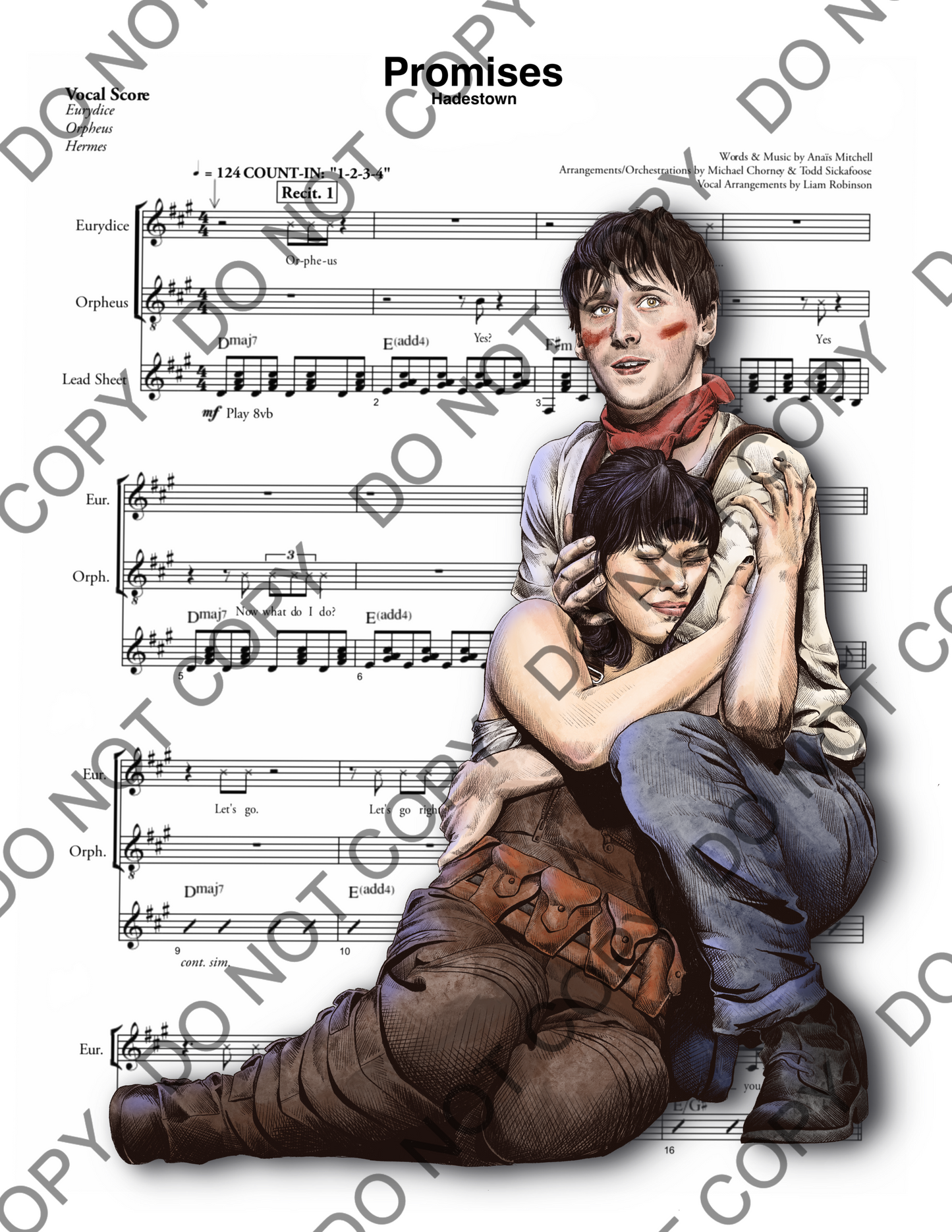 Reeve Carney and Eva Noblezada Hadestown Sheet Music Print