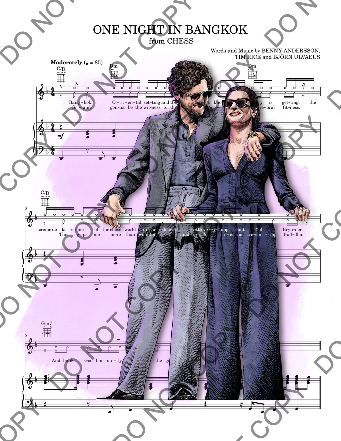 Aaron Tveit and Lea Michele Chess Sheet Music Art Print