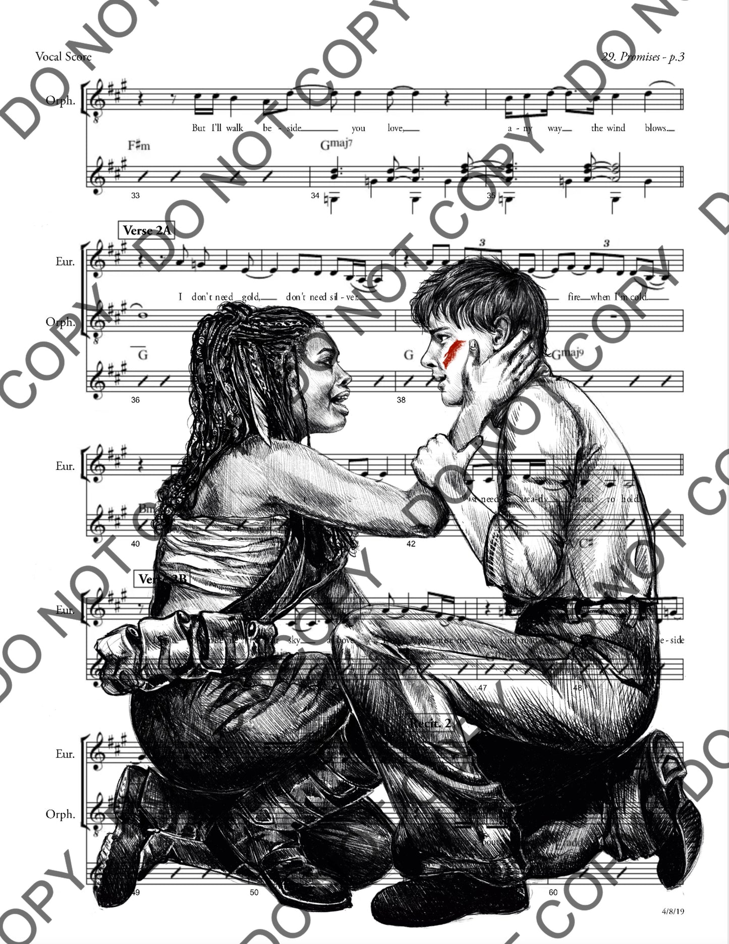 Jack Wolfe and Morgan Dudley Hadestown Sheet Music Print (Black & White)