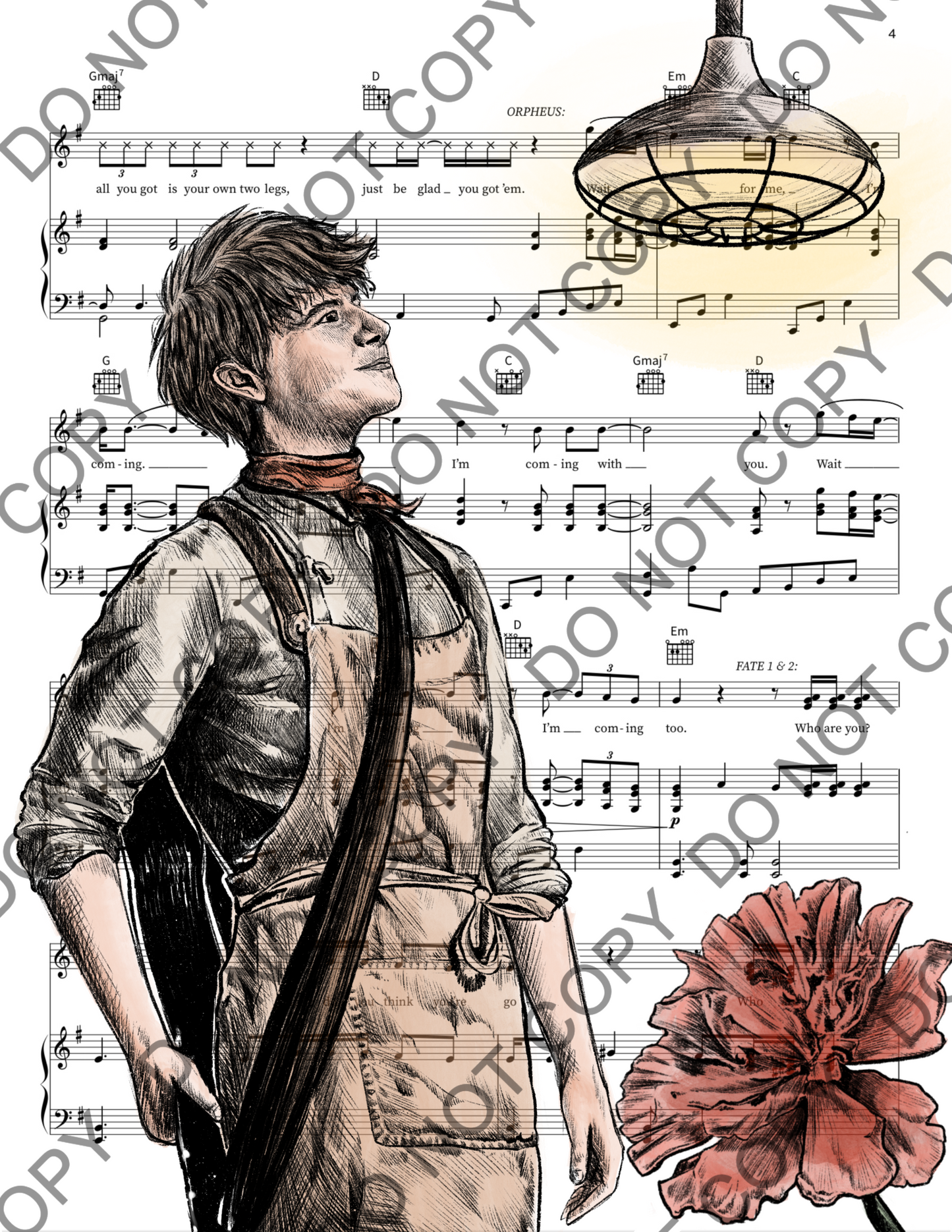 Jack Wolfe as Orpheus in Hadestown Sheet Music Print (Color)