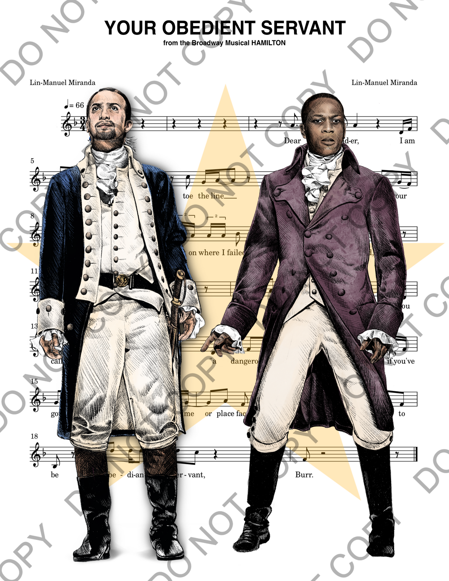 Leslie Odom Jr. and Lin-Manuel Miranda Alexander Hamilton and Aaron Burr Sheet Music Art Print (Color)