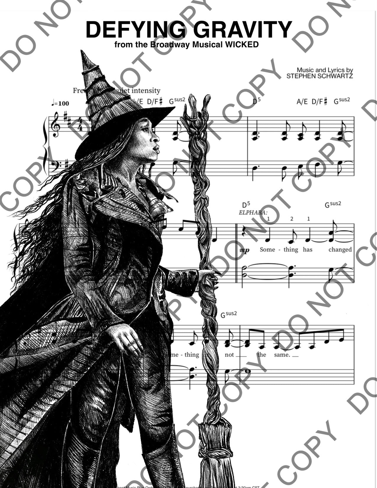 Elphaba Wicked Movie Art Sheet Music (Black & White)