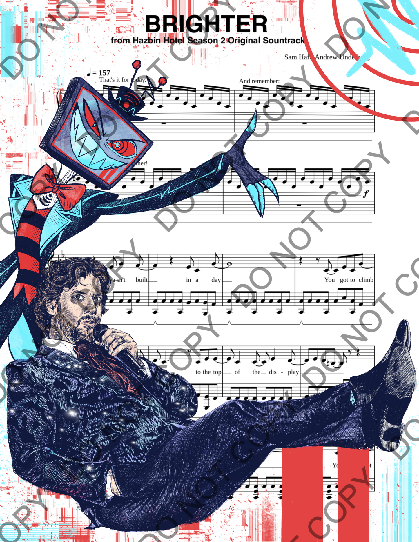 Christian Borle and Vox Hazbin Hotel Art Sheet Music Print (Color)