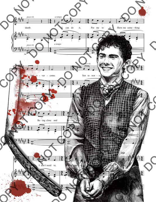 Joe Locke as Toby in Sweeney Todd Sheet Music Print (Black & White)