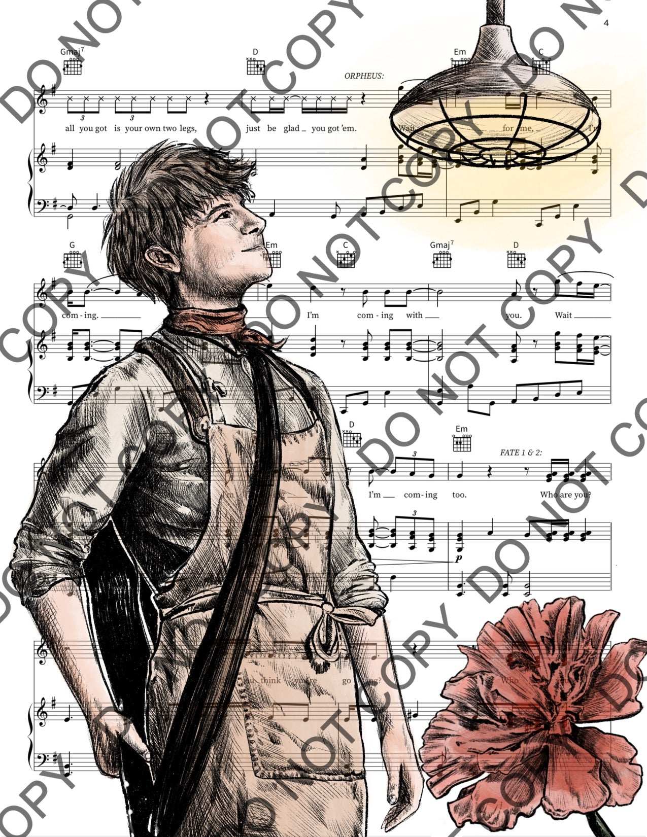Jack Wolfe as Orpheus in Hadestown Sheet Music Print (Color)