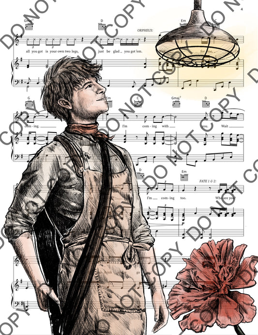 Jack Wolfe as Orpheus in Hadestown Sheet Music Print (Color)