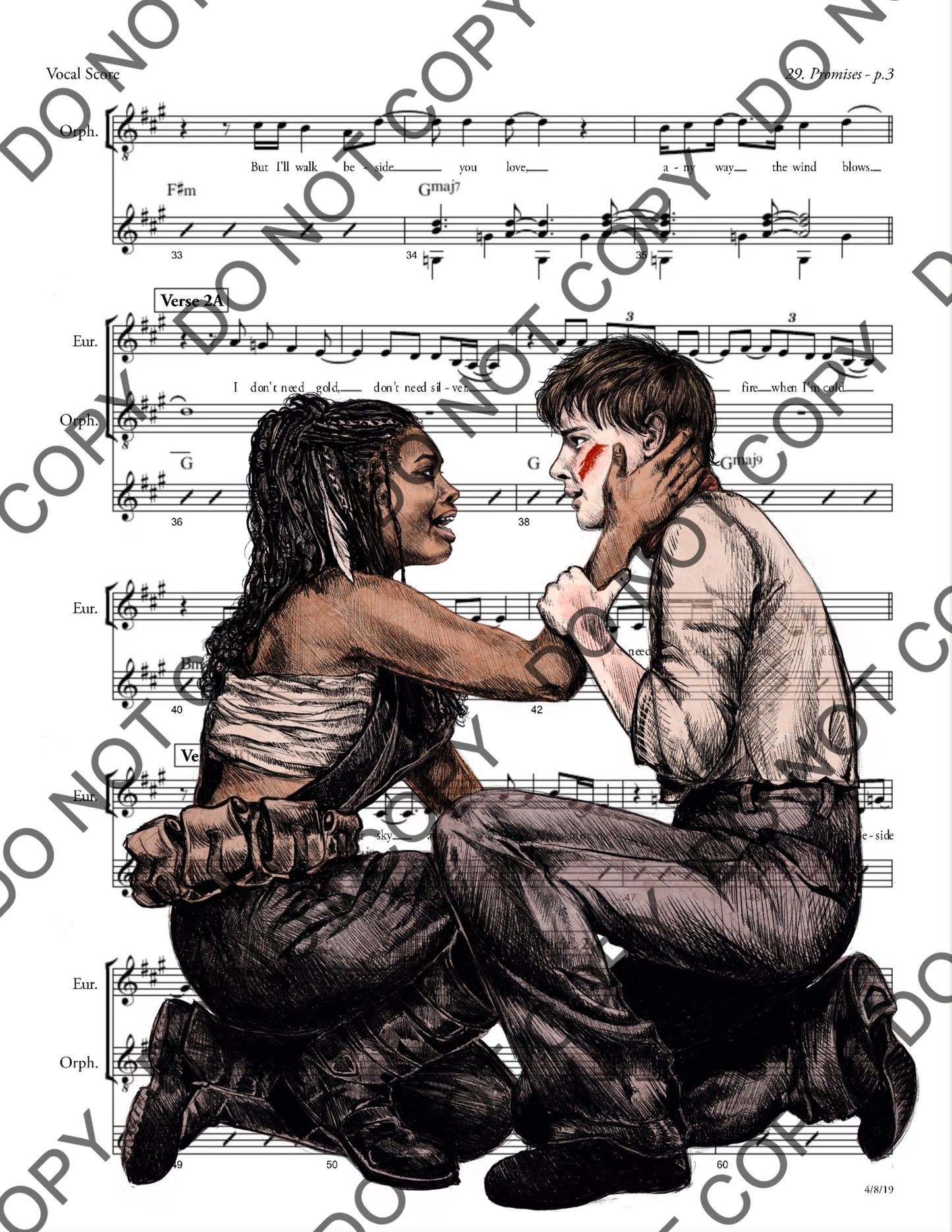 Jack Wolfe and Morgan Dudley Hadestown Sheet Music Print (Color)