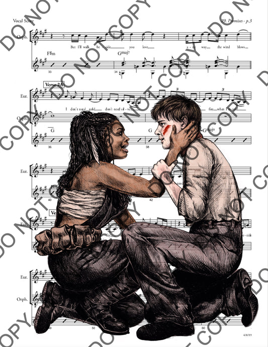 Jack Wolfe and Morgan Dudley Hadestown Sheet Music Print (Color)