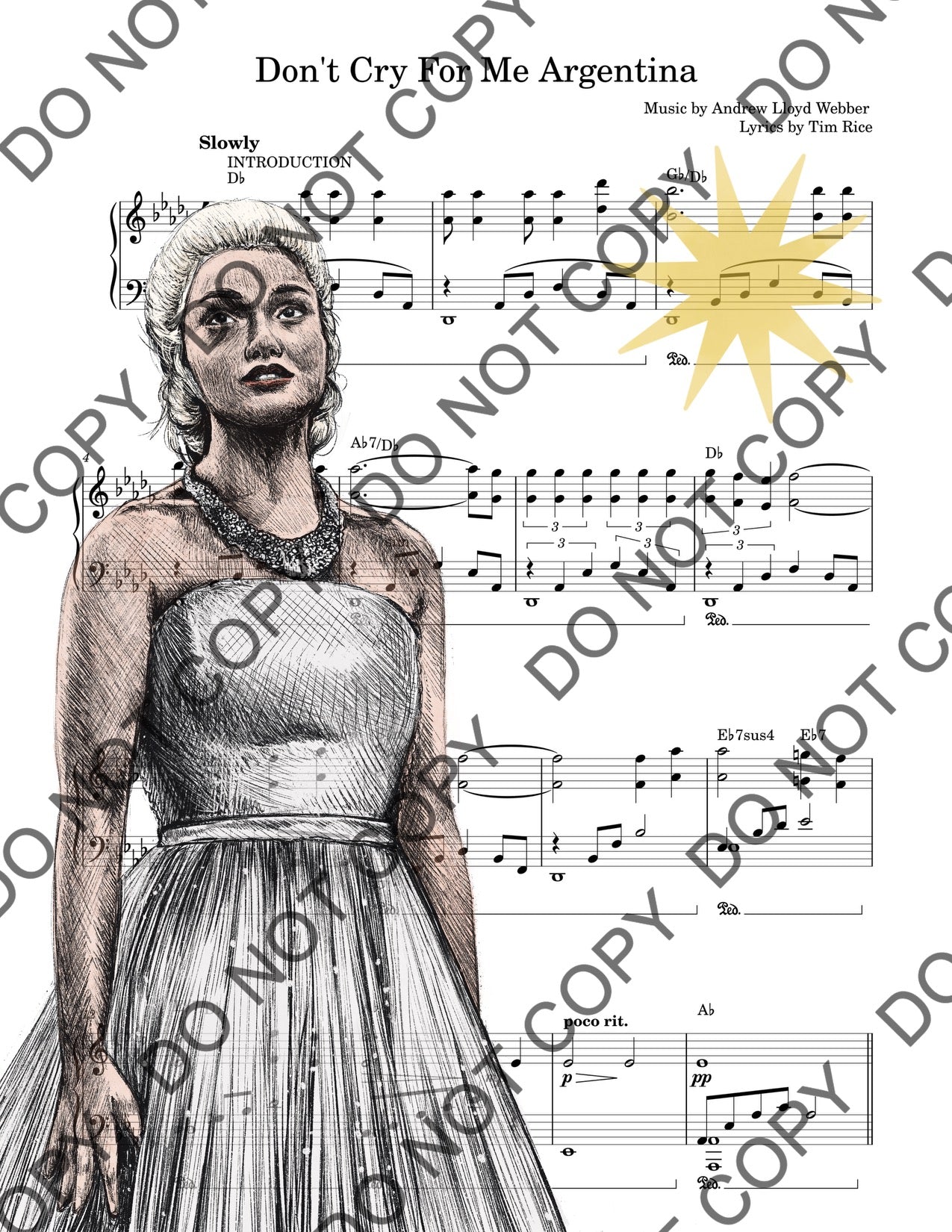 Rachel Zegler Evita Sheet Music Art Print (Color)