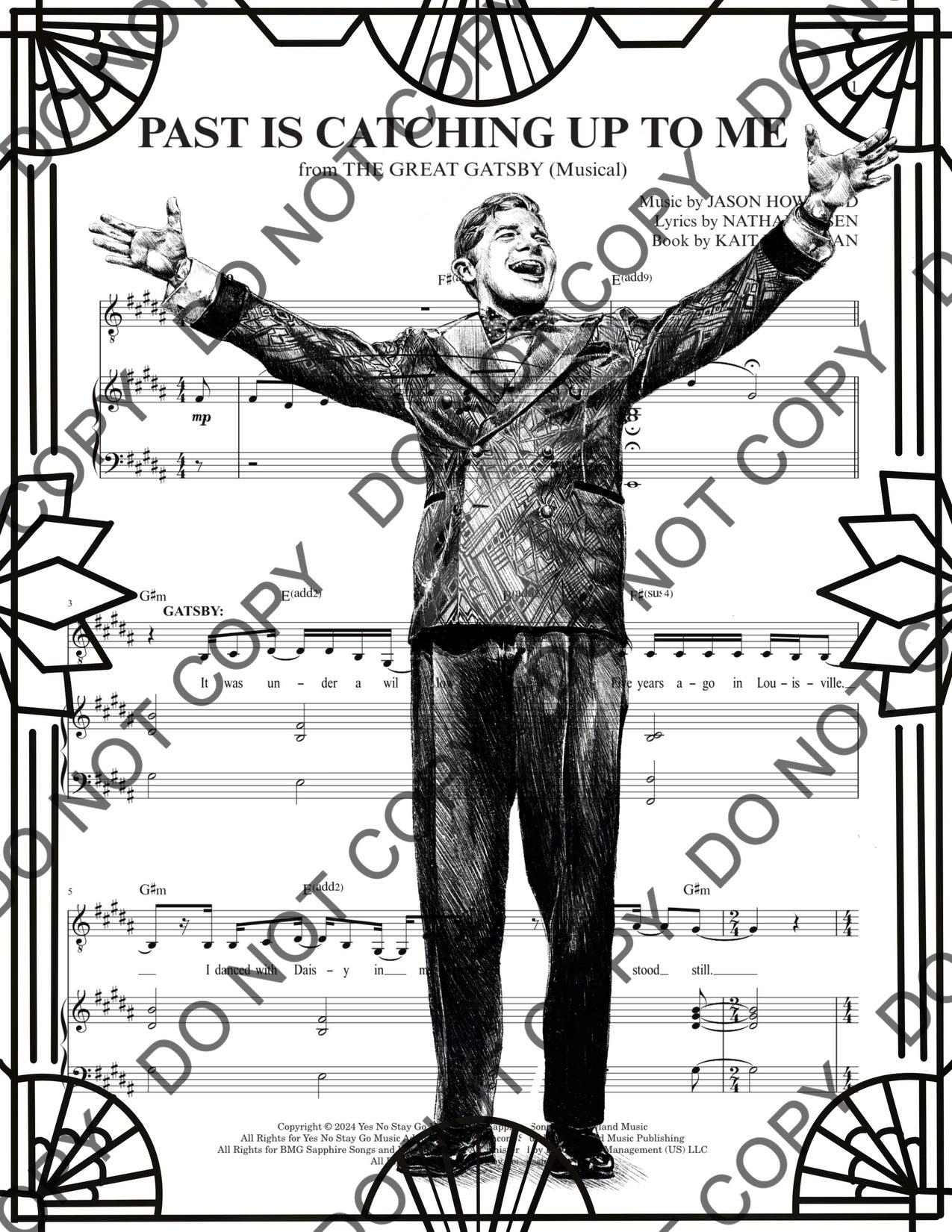Jeremy Jordan The Great Gatsby Sheet Music Art Print (Black & White)