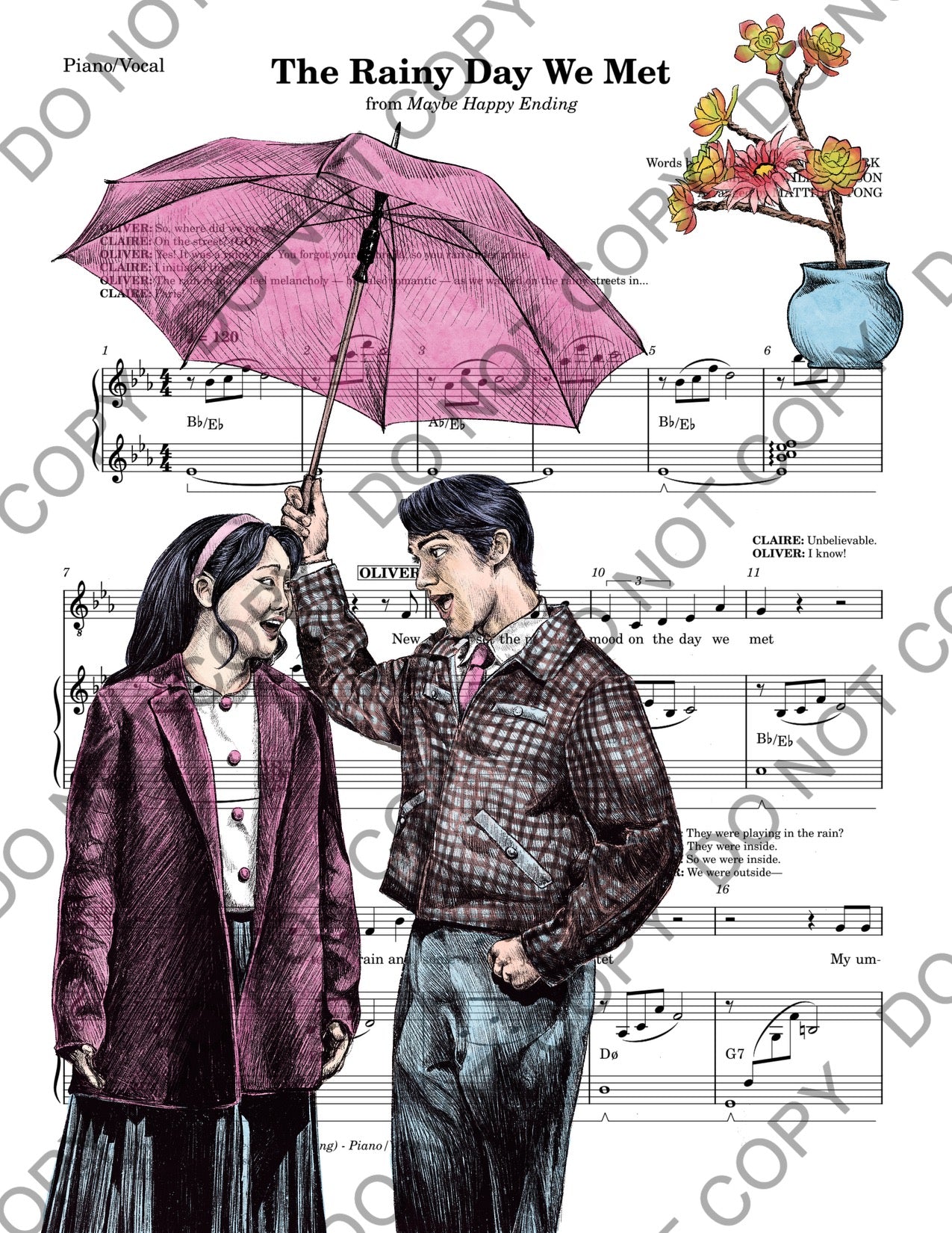 Helen J Shen and Darren Criss Maybe Happy Ending Art Sheet Music (Color)