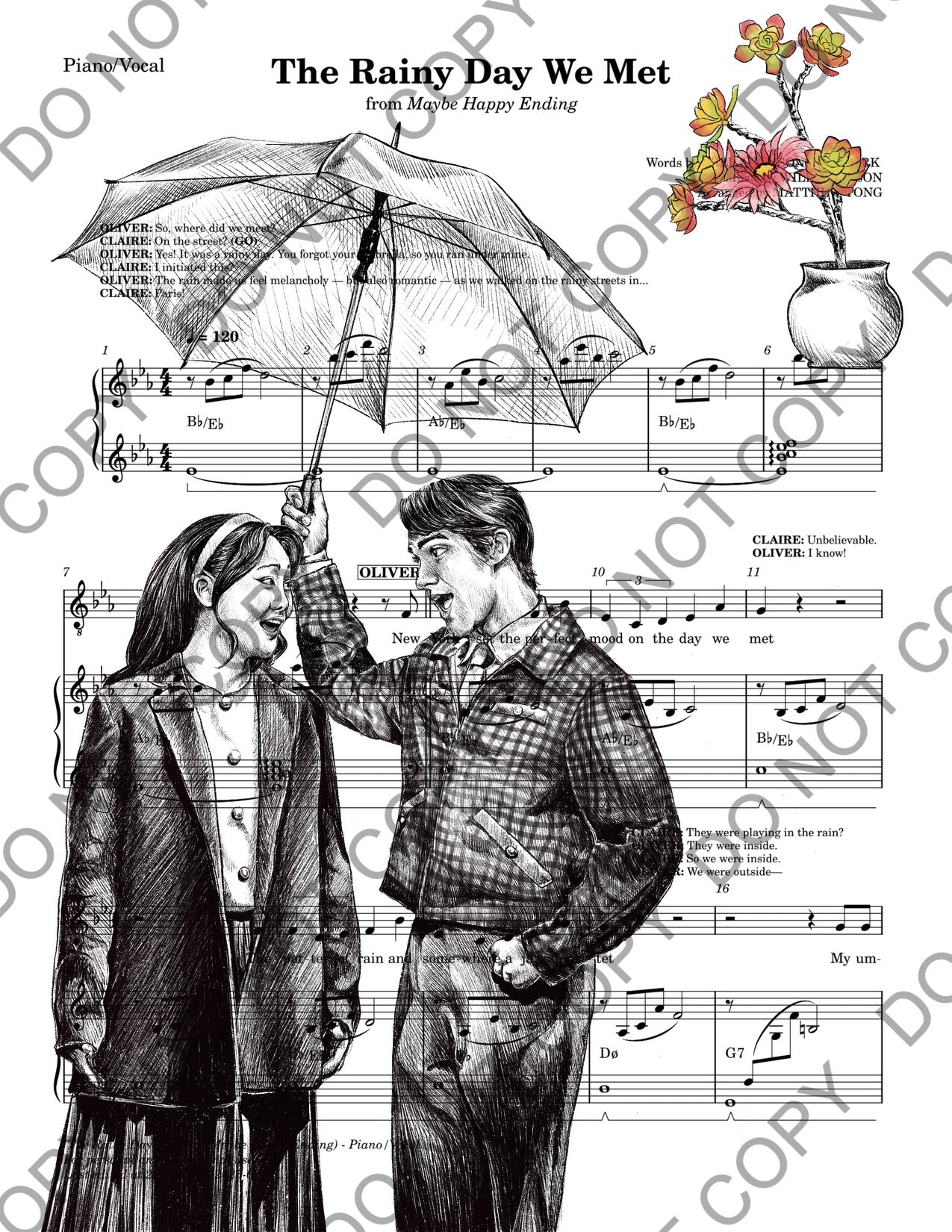 Helen J Shen and Darren Criss Maybe Happy Ending Art Sheet Music (Black & White)