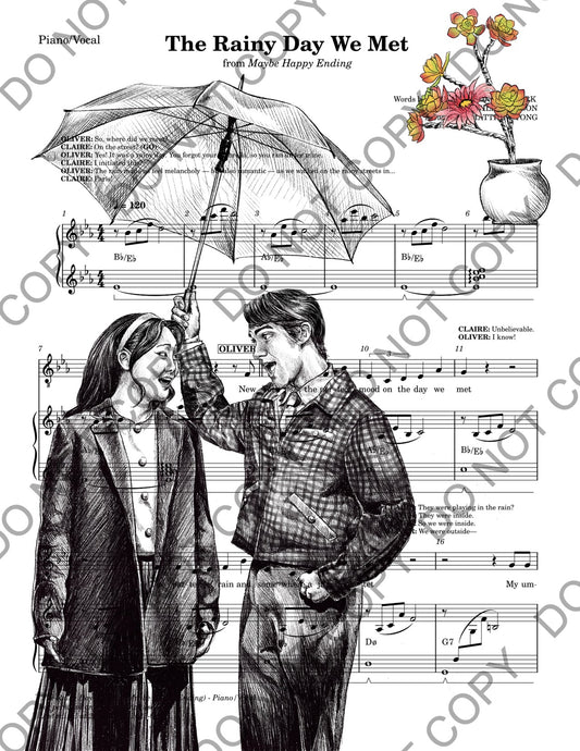Helen J Shen and Darren Criss Maybe Happy Ending Art Sheet Music (Black & White)