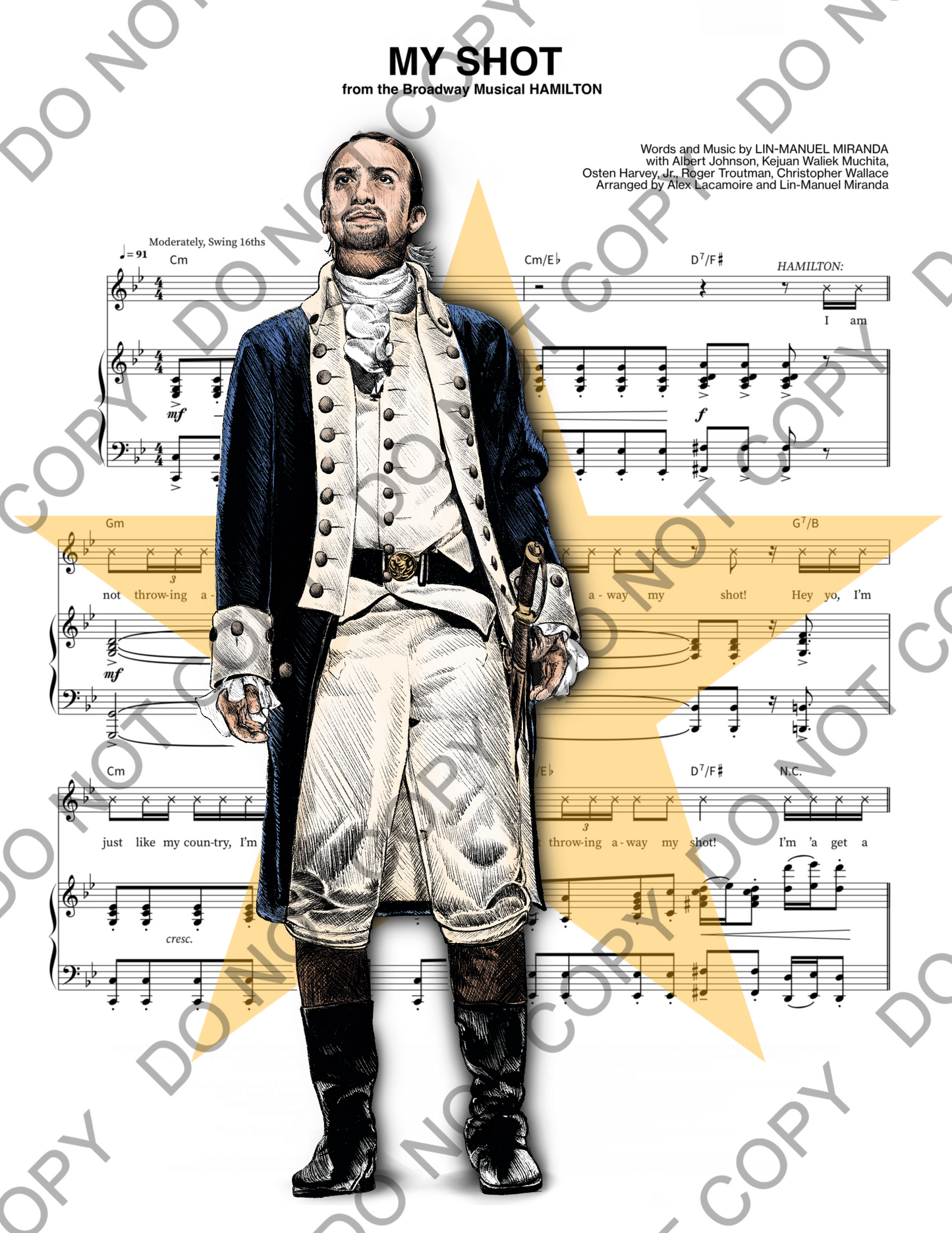 Lin-Manuel Miranda Hamilton Sheet Music Art Print (Color)