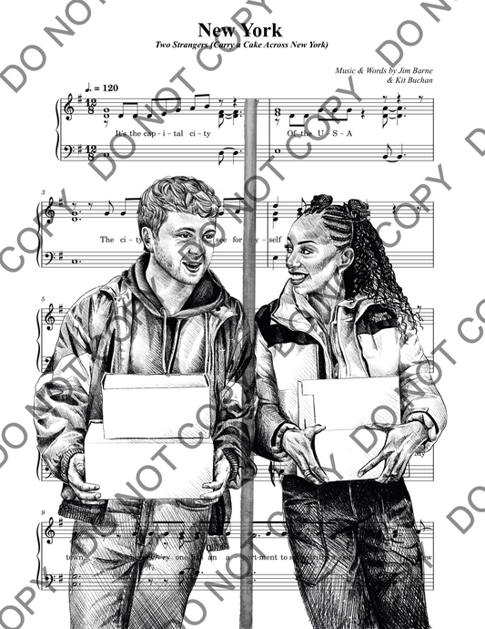 Two Strangers (Carry a Cake Across New York) Sheet Music Art Print (Black & White)