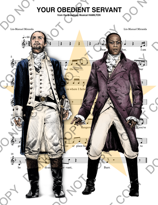 Leslie Odom Jr. and Lin-Manuel Miranda Alexander Hamilton and Aaron Burr Sheet Music Art Print (Color)