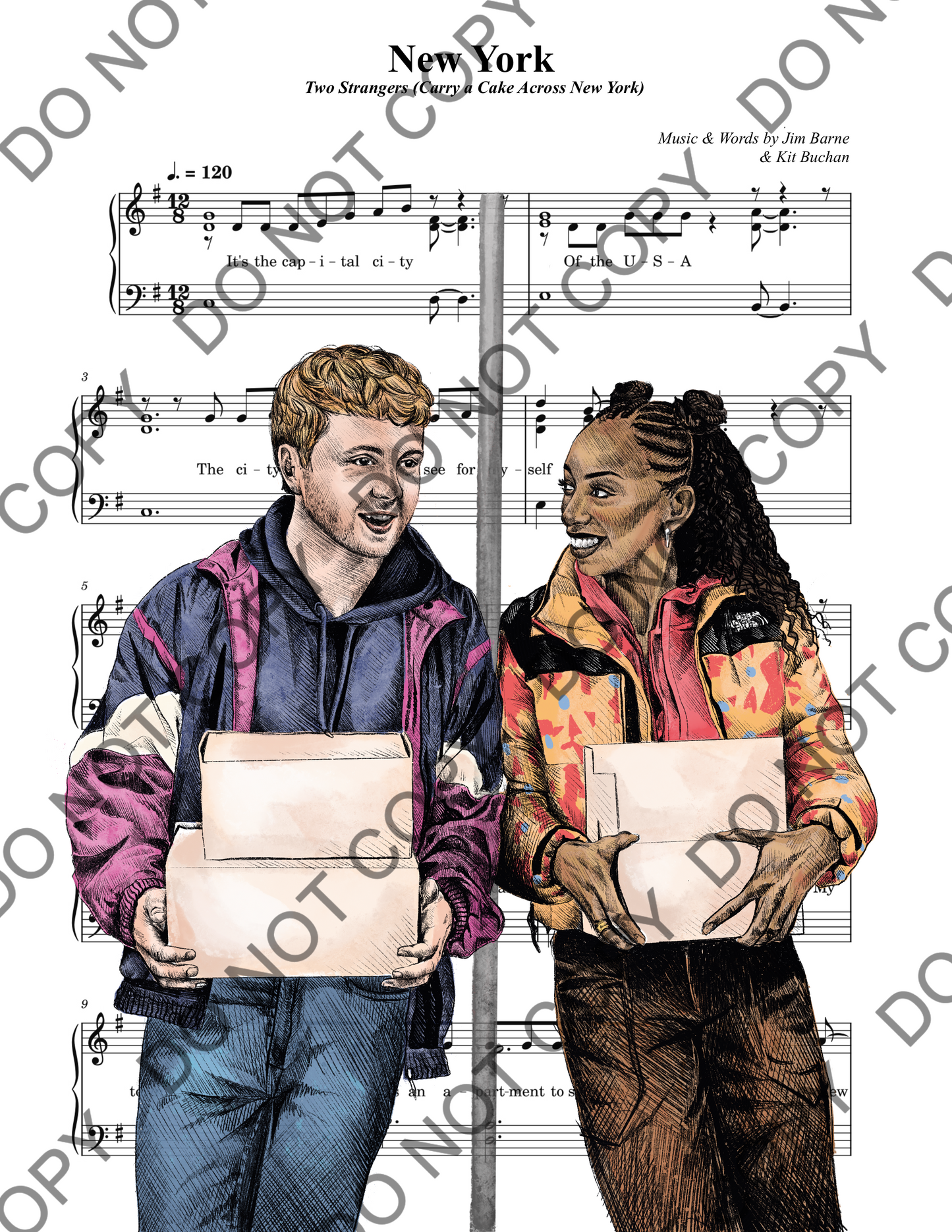 Two Strangers (Carry a Cake Across New York) Sheet Music Art Print (Color)
