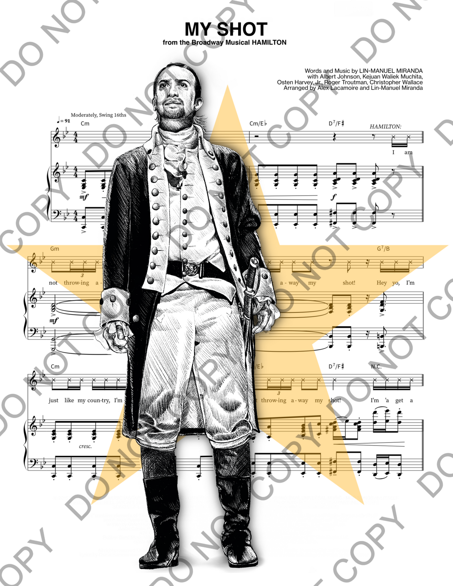 Lin-Manuel Miranda Hamilton Sheet Music Art Print (Black & White)