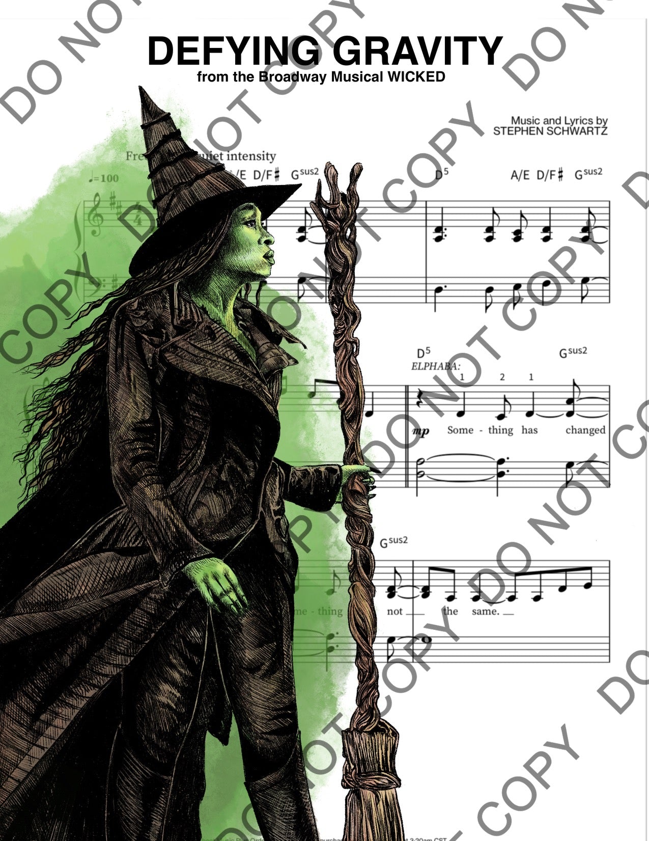 Elphaba Wicked Movie Art Sheet Music (Color)