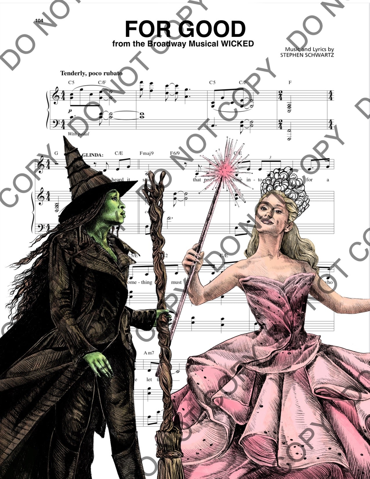 Glinda and Elphaba Wicked Movie Art Sheet Music (Color)